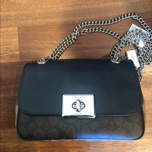 Coach Cassidy shoulder bag in navy leather and signature coated canvas crossbody